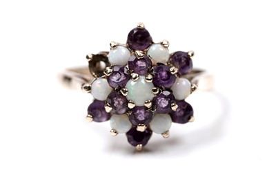 Lot 63 - Three rings, including an opal and amethyst cluster