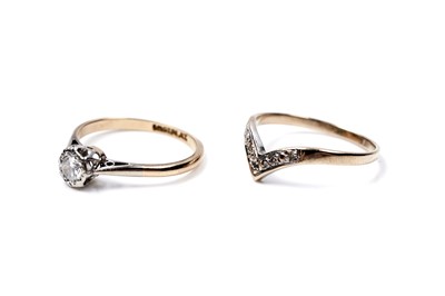 Lot 65 - An early 20th Century single-stone diamond ring; and a wishbone pattern ring