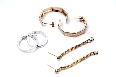 Lot 67 - Three pairs of gold hoop earrings