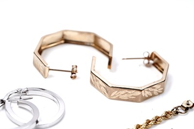 Lot 67 - Three pairs of gold hoop earrings