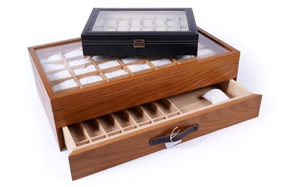 Lot 594 - A good quality oak watch collector’s cabinet; and a small watch box