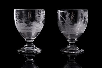 Lot pair of early 19th-century hunting goblets