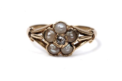 Lot 91 - A Victorian seed pearl and diamond ring
