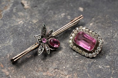 Lot An early 20th Century insect brooch, and one further Edwardian paste brooch