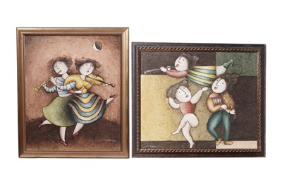Lot 381 - Joyce Roybal - Two musician studies | oils