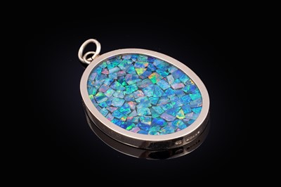 Lot 98 - A 1970s black opal mosaic pendant