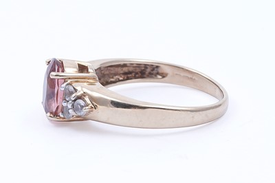 Lot 45 - Three gemstone rings, including a morganite and goshenite three stone ring