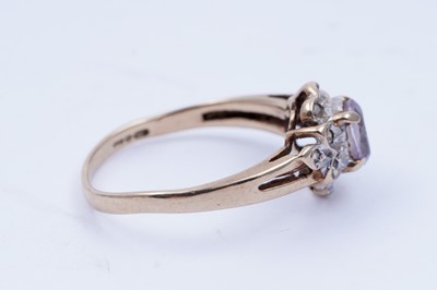 Lot 45 - Three gemstone rings, including a morganite and goshenite three stone ring
