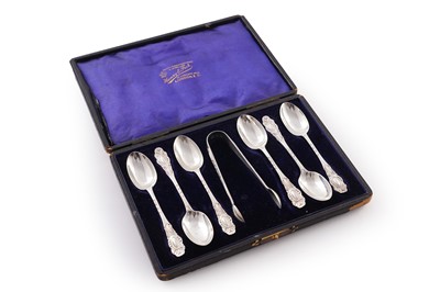 Lot 250 - A cased set of six Victorian silver teaspoons and sugar tongs