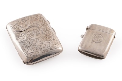 Lot 180 - A George V silver cigarette case; and a vesta
