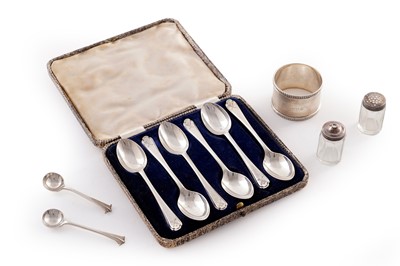Lot 251 - A cased set of 1930s silver golf-pattern spoons; and other items