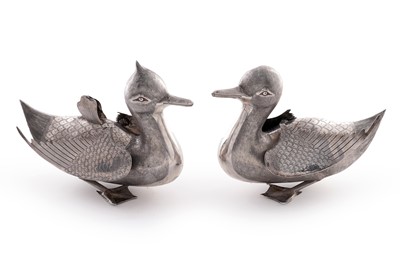 Lot 259 - A pair of Chinese silver ornamental ducks
