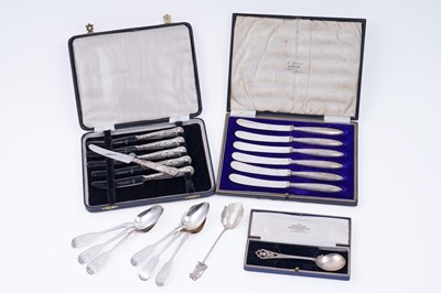 Lot 254 - Silver and other flatware, including tea knives and teaspoons