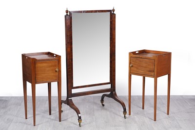 Lot 16 - A Georgian mahogany cheval mirror; and a matched pair of 19th Century pot cupboards