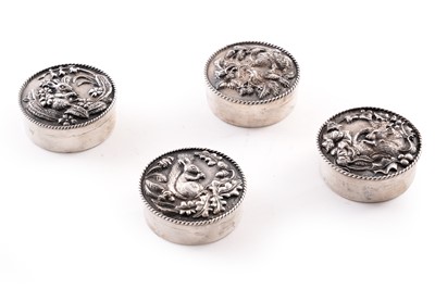 Lot 226 - A set of four Elizabeth II silver pill boxes depicting woodland animals