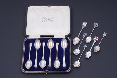 Lot 229 - 1920s silver teaspoons; and silver souvenir spoons