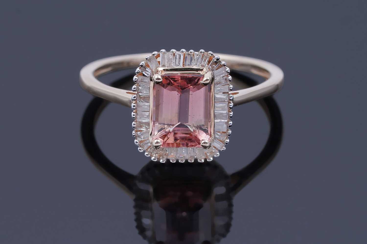 Lot 28 - A contemporary blush tourmaline and diamond ring