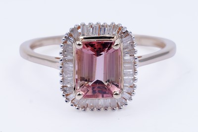 Lot 28 - A contemporary blush tourmaline and diamond ring