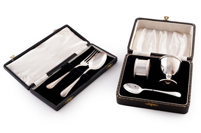Lot 192 - A 1940s silver christening set; and a silver spoon and fork set