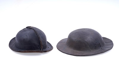 Lot 168 - Two 19th Century formed leather miners' helmets