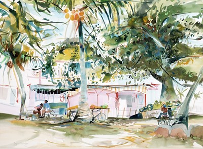 Lot 378 - James Harrigan - Market | watercolour