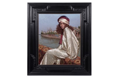 Lot 287 - Pablo Segarra Chias - Portrait of a woman by a canal | oil