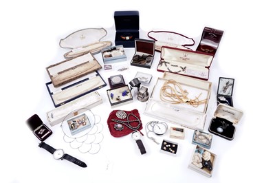 Lot 95 - A collection of costume jewellery, coins, and watches