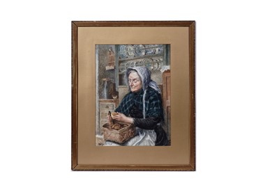 Lot 341 - John Wilson Hepple - Woman peeling potatoes | watercolour