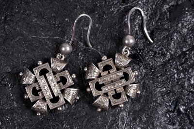 Lot A pair of Victorian Gothic Revival pendant earrings