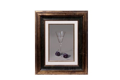 Lot 289 - Javier Mulio - Still life with a glass and plums | oil