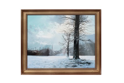 Lot 357 - Robert Ritchie - Winter landscape with church | acrylic