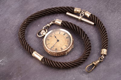 Lot 124 - An Edwardian lady's 18ct gold cased fob watch; and hairwork watch chain