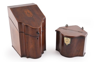 Lot 214 - A Georgian mahogany knife box; and a serpentine fronted mahogany candle box
