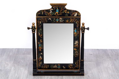 Lot 116 - An Oriental black lacquered and parcel gilt swing toilet mirror