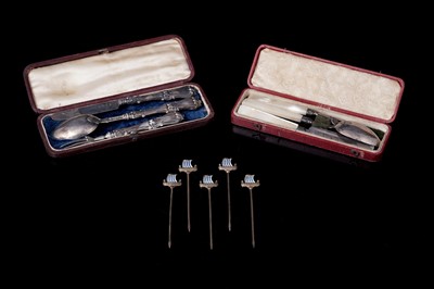Lot 202 - William IV and later silver christening sets; and Norwegian silver cocktail sticks