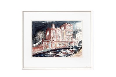 Lot 117 - Gereth M. Spriggs - Riverside view with swans | watercolour