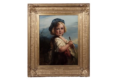 Lot 283 - Robert Herdman - Child playing pennywhistle | oil