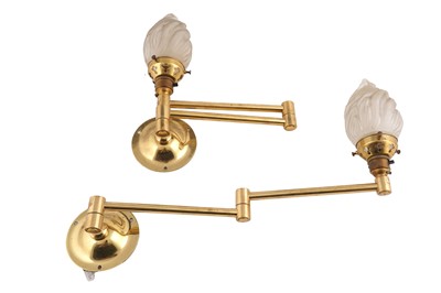 Lot 173 - A pair of Christopher Wray, London, brass hinged wall lights