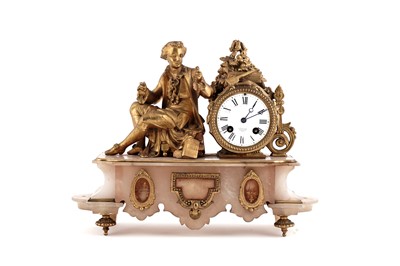 Lot 156 - Retailed by J. W. Benson: a late 19th Century gilt metal and onyx mantel clock