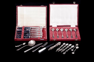 Lot 201 - A set of Francis Howard silver teaspoons with pictorial bowls; and other silver