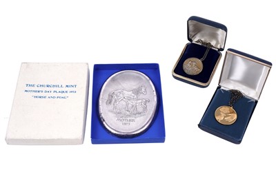 Lot 163 - A David Pogmore for Churchill Mint Mother's Day plaque 1973; and two 1970s medallions