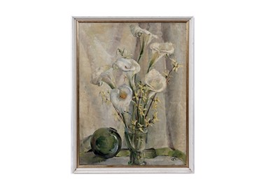 Lot 132 - C.M.P - White calla lilies still life | oil