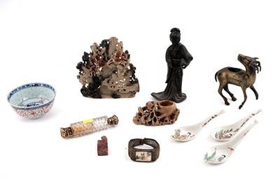 Lot 293 - A Chinese soapstone carving; and other items