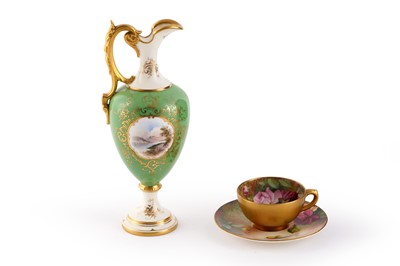 Lot 403 - A Royal Worcester cup and saucer; and a Coalport ewer