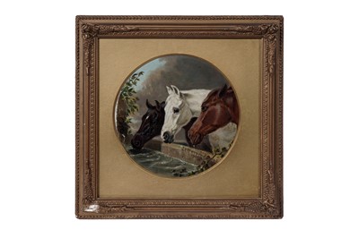 Lot 236 - Manner of John Frederick Herring Snr. - Three horses at a water trough | oil