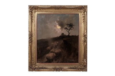 Lot 254 - John Falconer Slater - Herding sheep under moonlight | oil