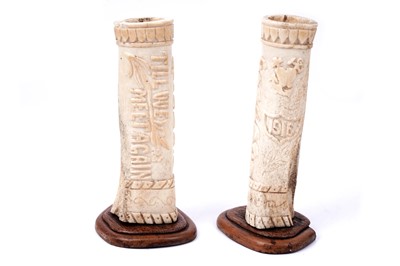 Lot 220 - A pair of First World War Prisoner of War carved bone vases