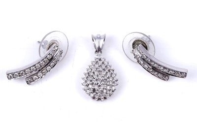 Lot 59 - A pair of diamond earrings; and a pendant