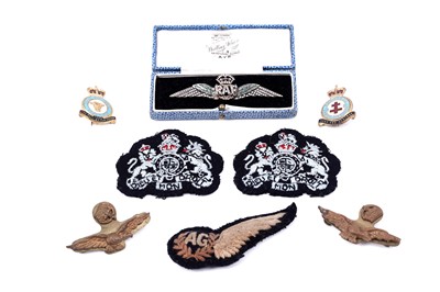 Lot 55 - A diamond and green tourmaline RAF sweetheart brooch; and RAF badges