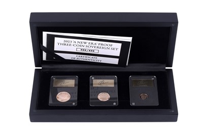 Lot 12 - The London Mint Office Charles III gold New Era Proof Three Coin Sovereign Set